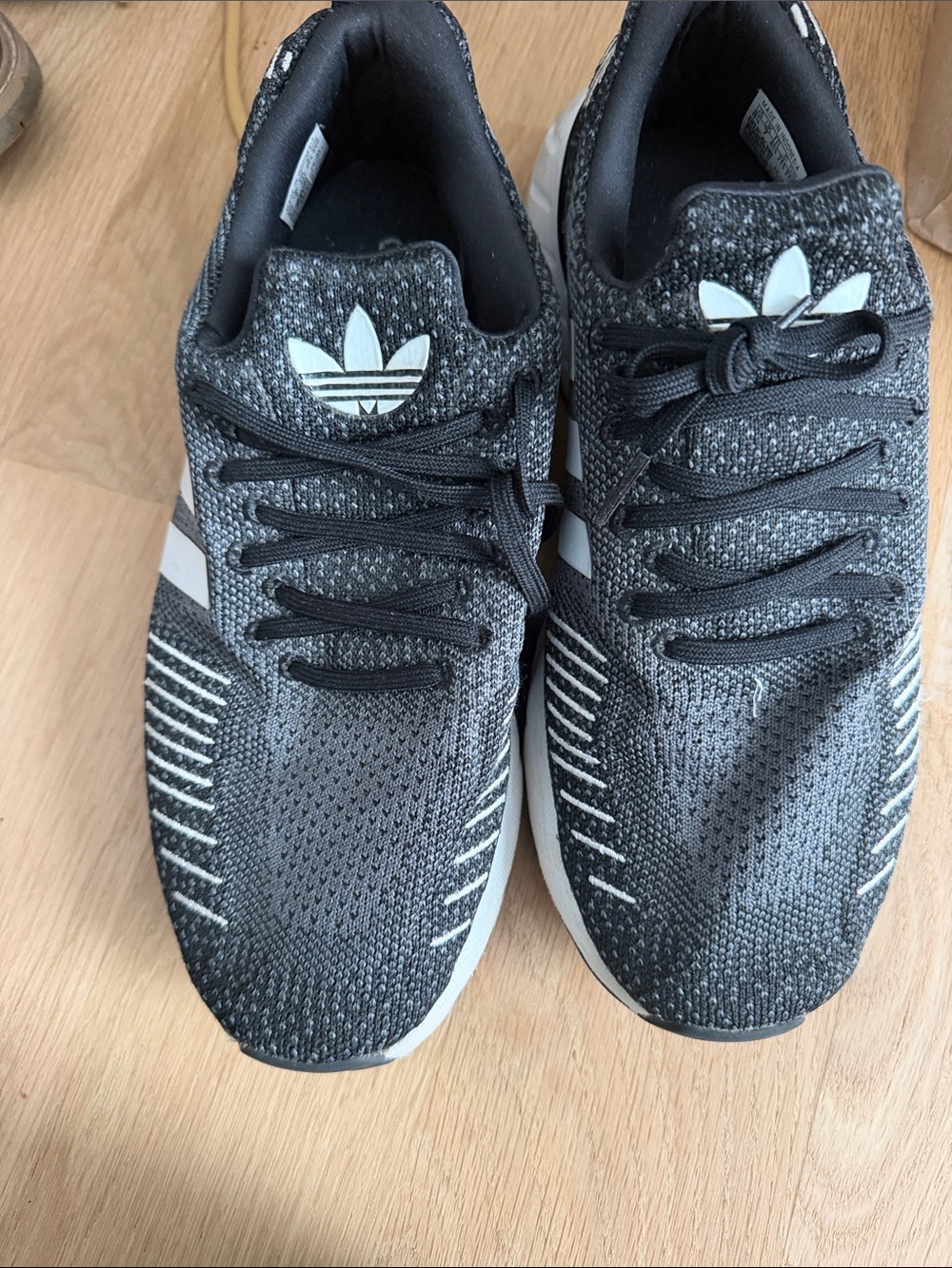 adidas women’s Black and White Knit Sneakers - Trefoil Logo
